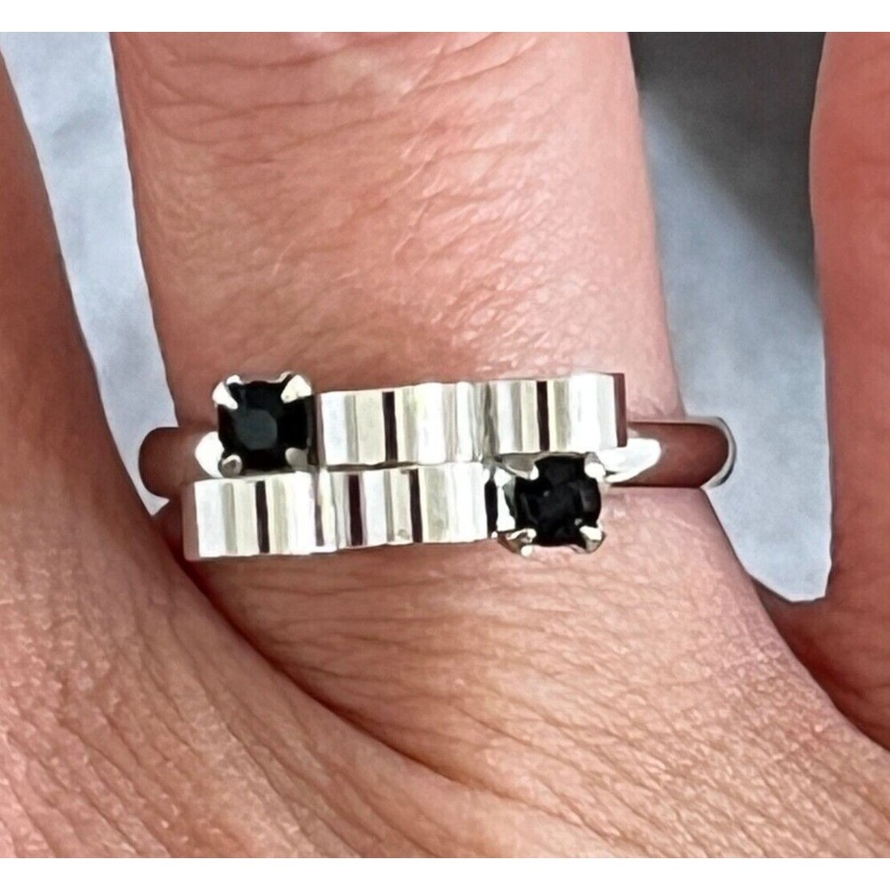 Vintage 1960s Cocktail Ring Mid Century Modern Black Rhinestone - 4I